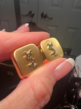 Gold Square Logo Clip Earrings
